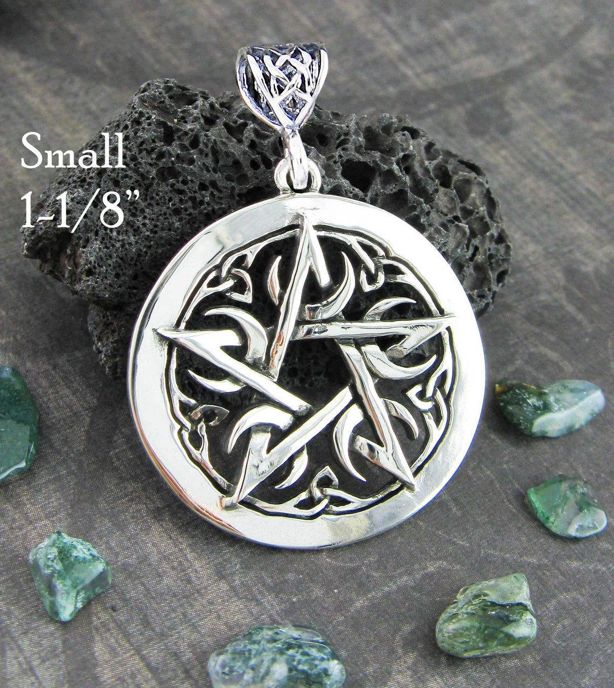 SMALL Crescent Moon Pentacle Pendant, Handmade - 925 Sterling Silver | Handmade > Silver | Wiccan Center