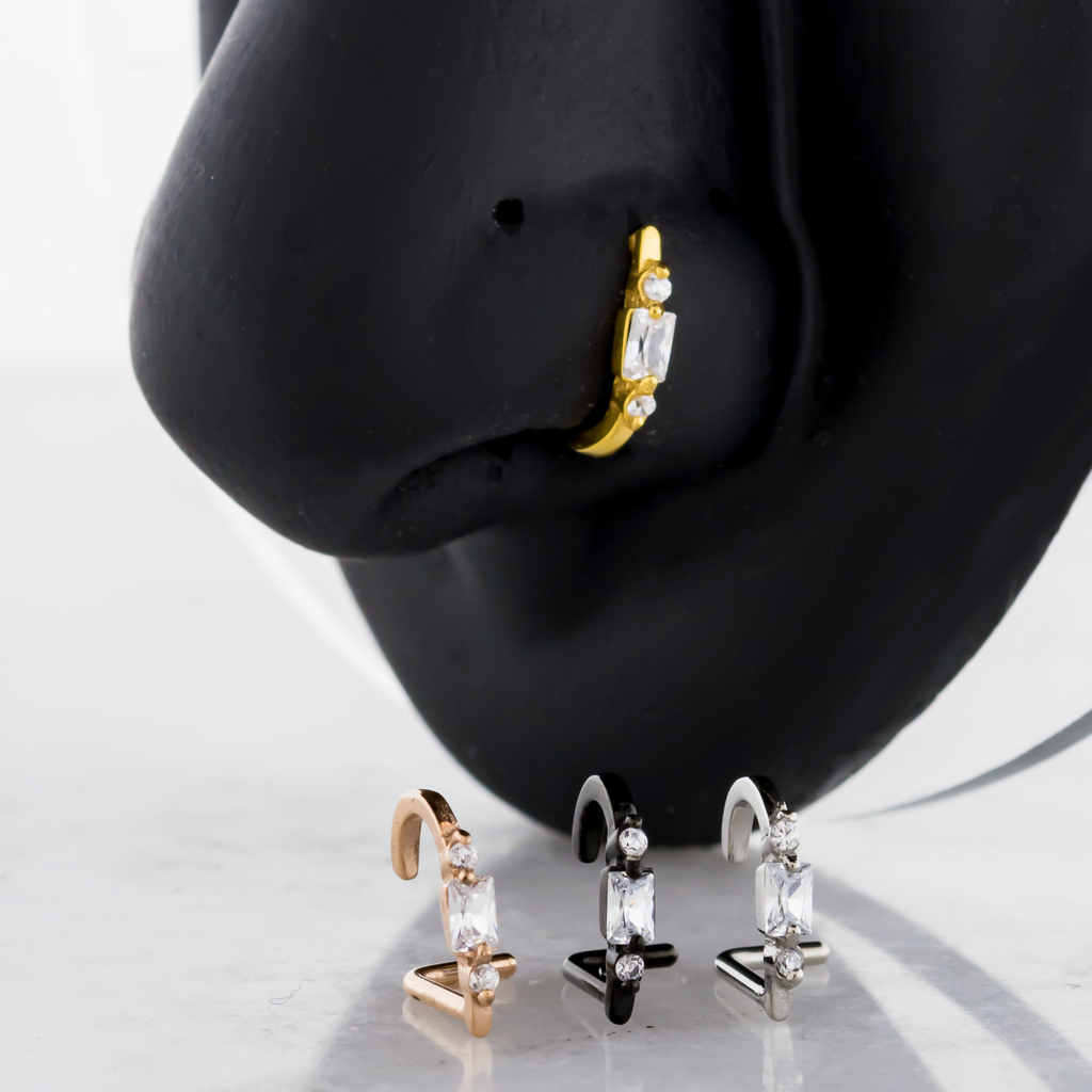 18G Nose Curve Baguette And Round Gems | Body Jewelry | Wiccan Center