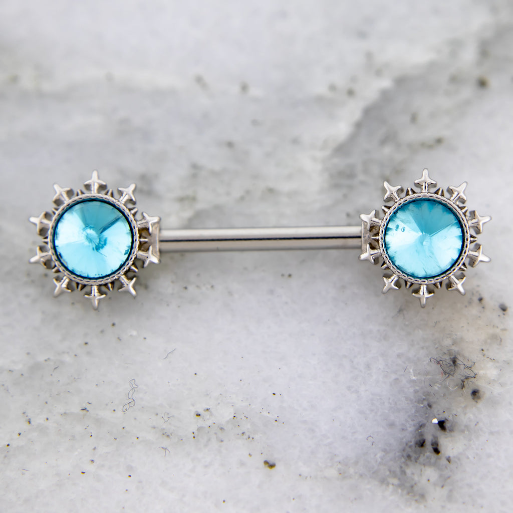 14G Snowflake w/ Gem Center Nipple Barbell | Body Jewelry | Wiccan Center