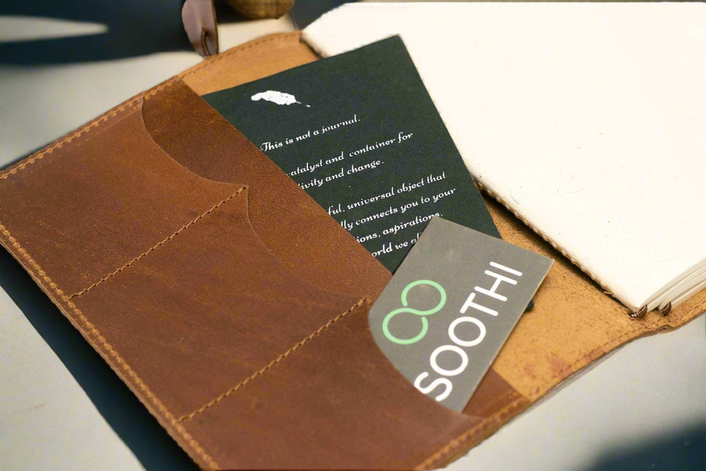 Soothi A5 Refillable Leather Traveler's Journal - Classic Design with Pockets, Pen Slot & Tree-Free Paper | Journal | Wiccan Center