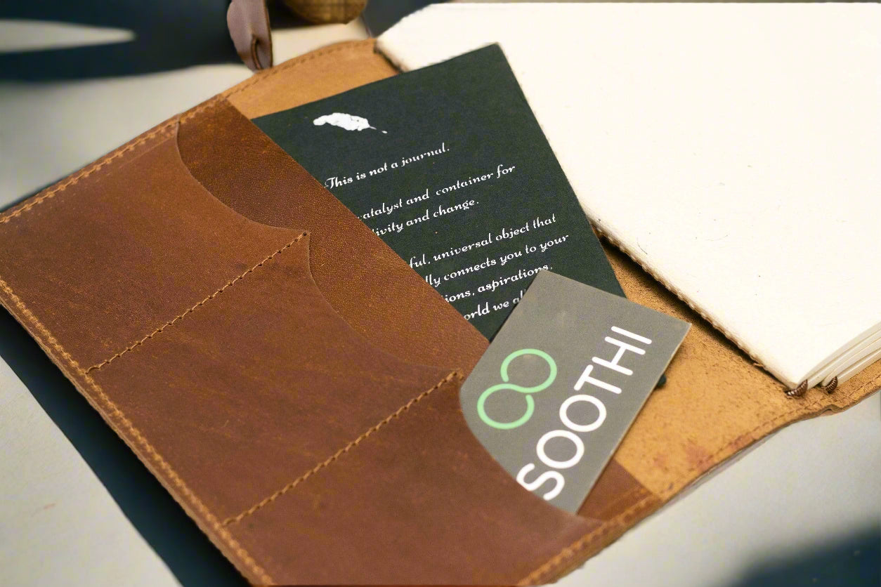 Soothi A5 Refillable Leather Traveler's Journal - Classic Design with Pockets, Pen Slot & Tree-Free Paper | Journal | Wiccan Center
