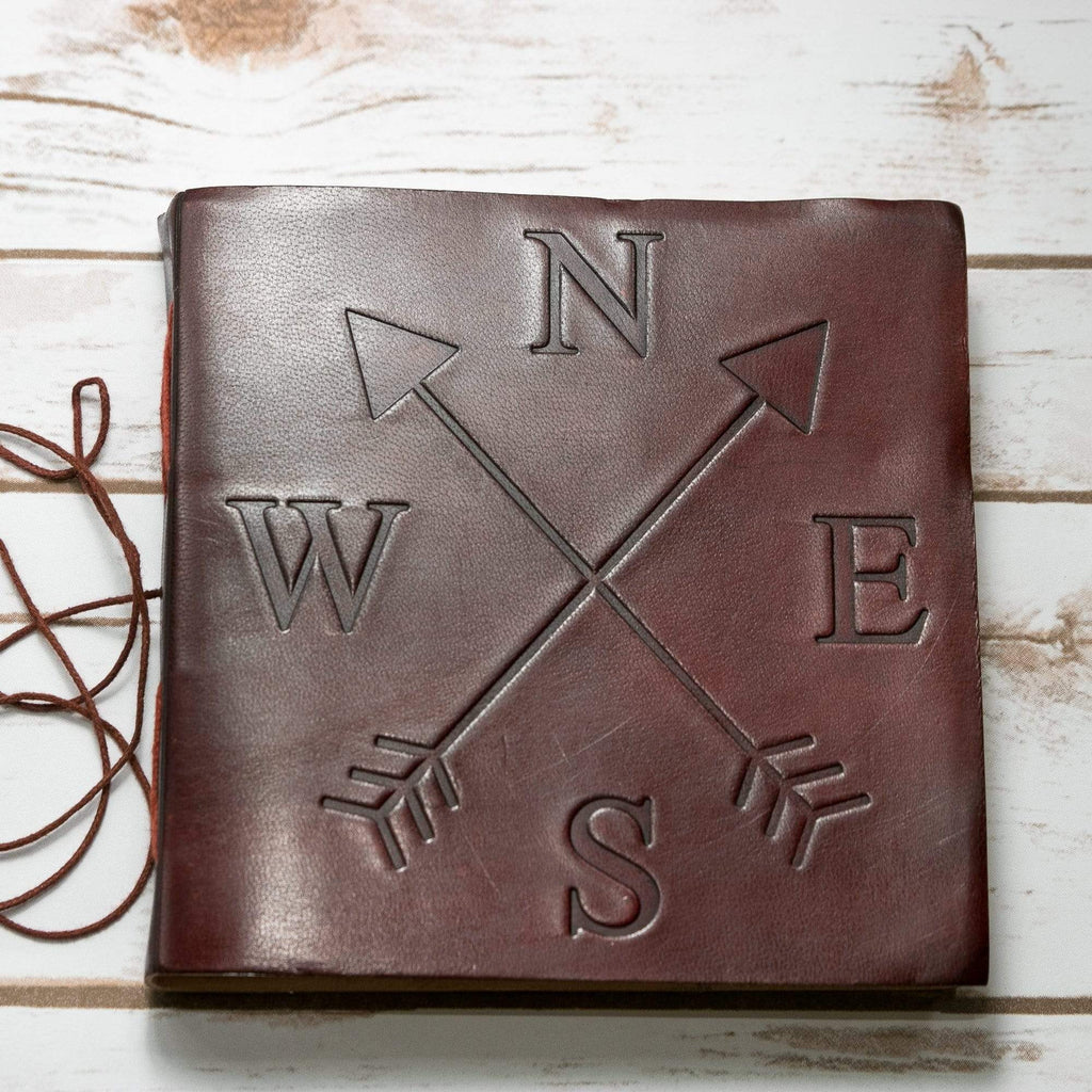 Compass 7x7 Artist Handmade Leather Journal | Journal | Wiccan Center