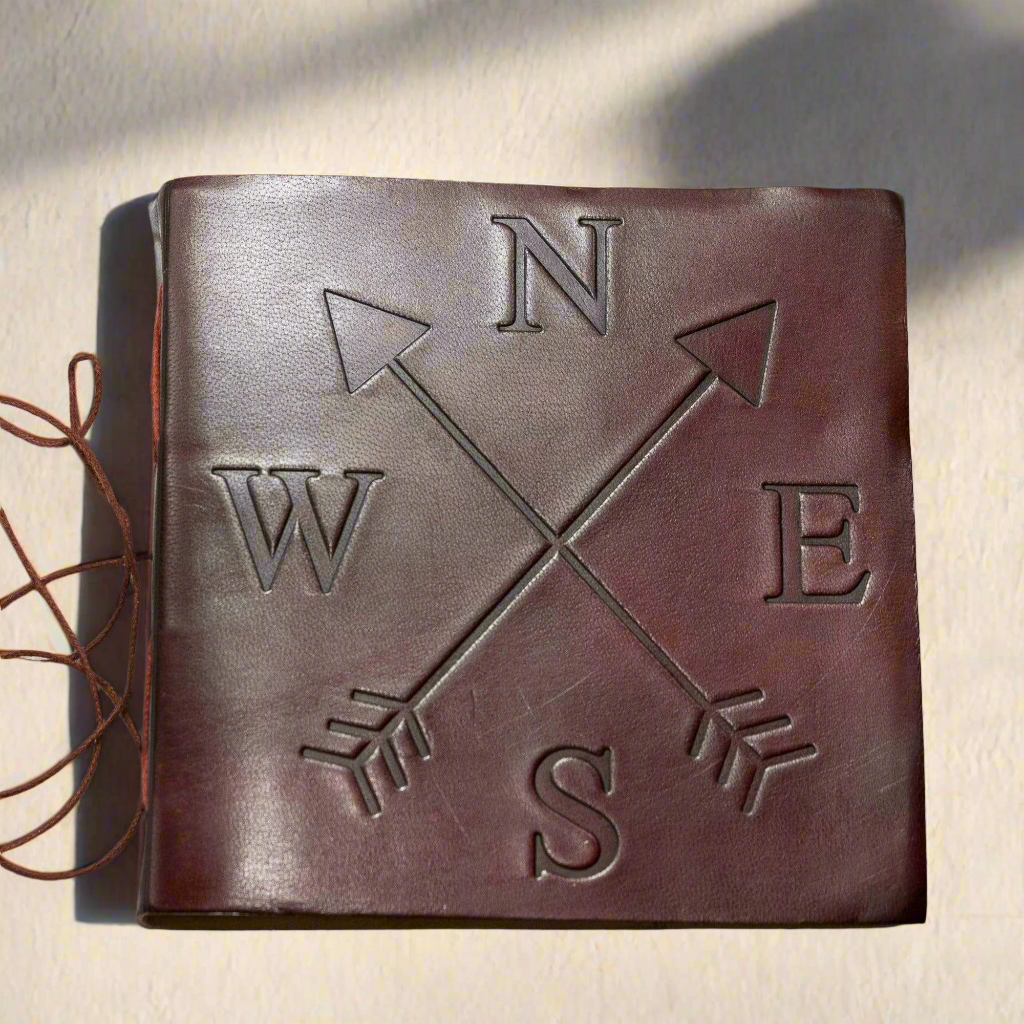 Compass 7x7 Artist Handmade Leather Journal | Journal | Wiccan Center
