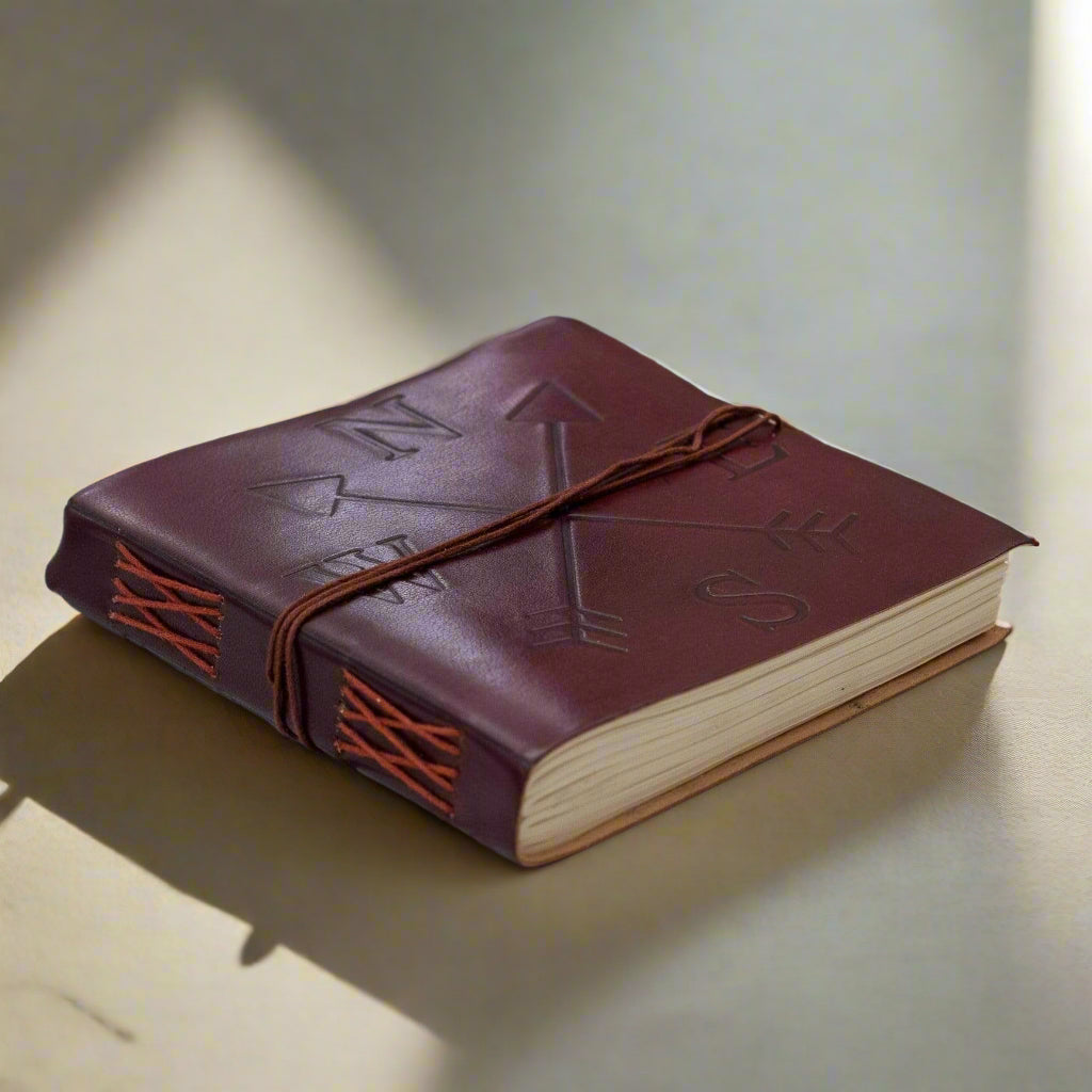 Compass 7x7 Artist Handmade Leather Journal | Journal | Wiccan Center