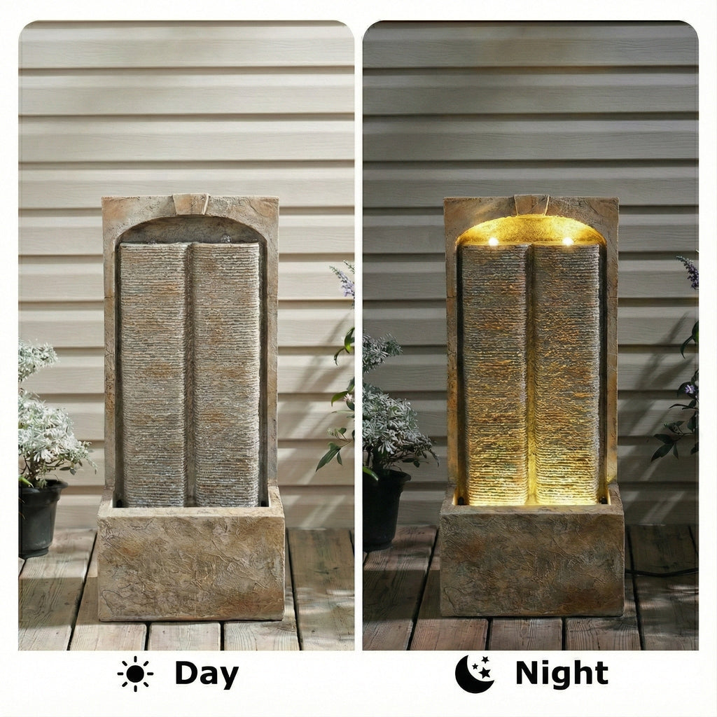 Resin Sandstone Outdoor Wall Water Fountain with Warm LED | Outdoor Fountain | Wiccan Center