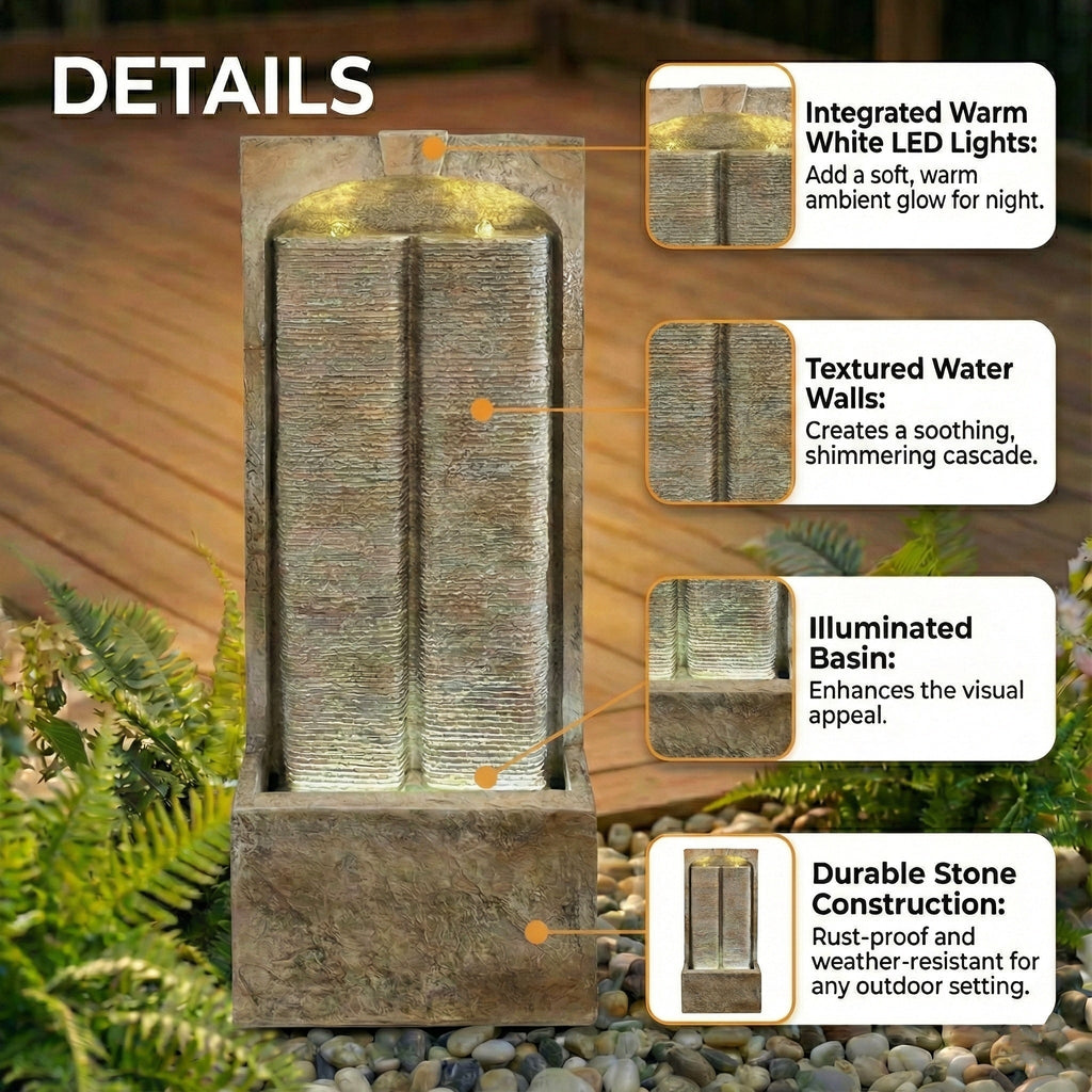 Resin Sandstone Outdoor Wall Water Fountain with Warm LED | Outdoor Fountain | Wiccan Center