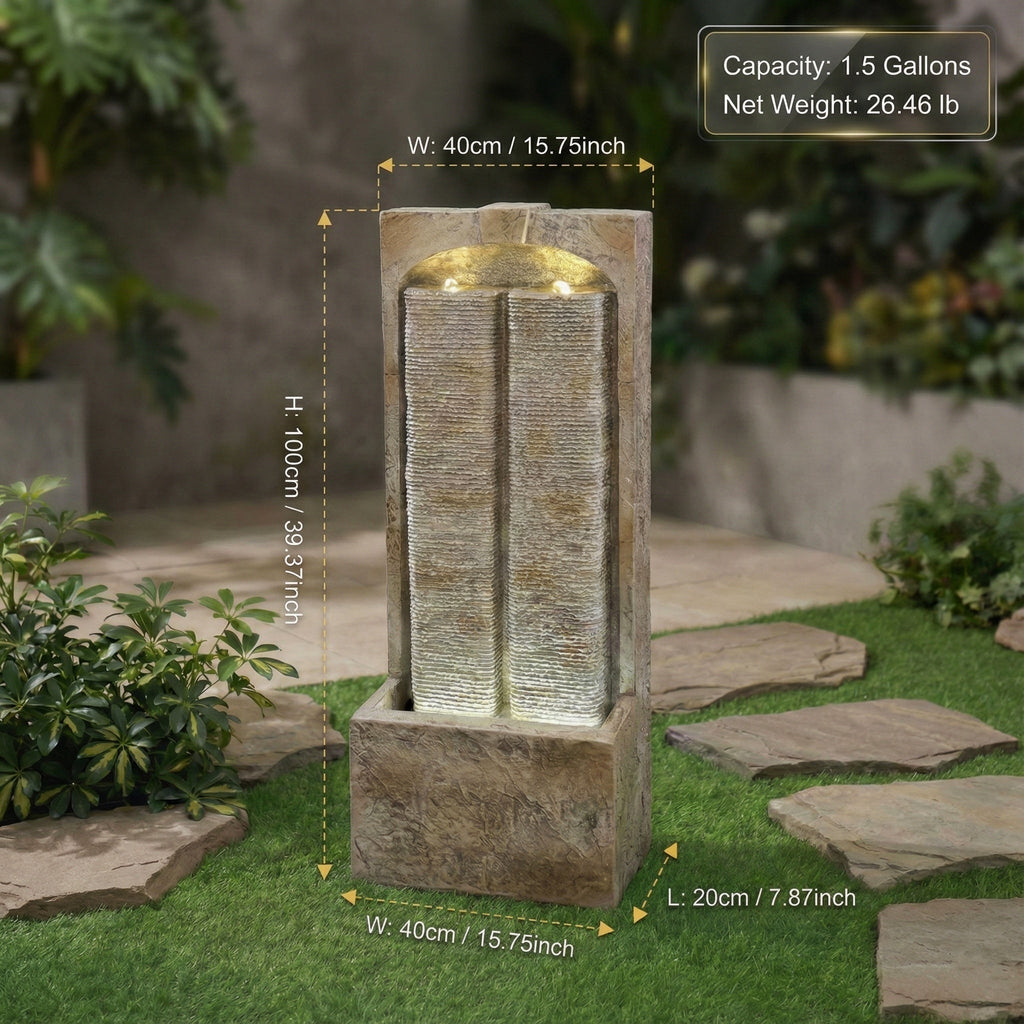 Resin Sandstone Outdoor Wall Water Fountain with Warm LED | Outdoor Fountain | Wiccan Center