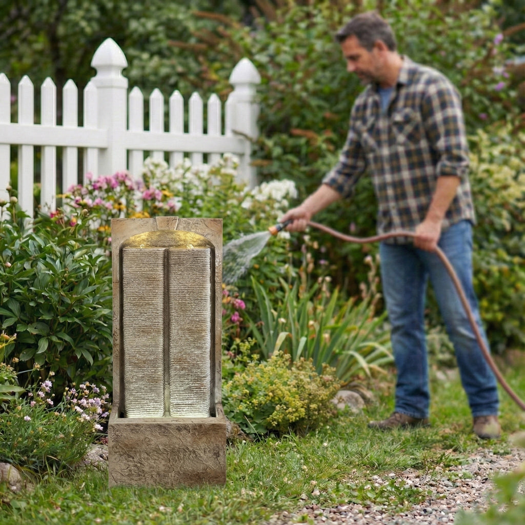 Resin Sandstone Outdoor Wall Water Fountain with Warm LED | Outdoor Fountain | Wiccan Center