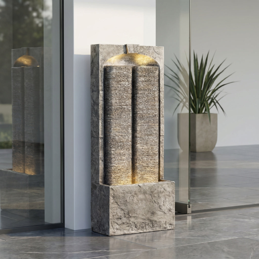 Resin Slate Outdoor Water Wall Fountain with LED Lights | Outdoor Fountain | Wiccan Center