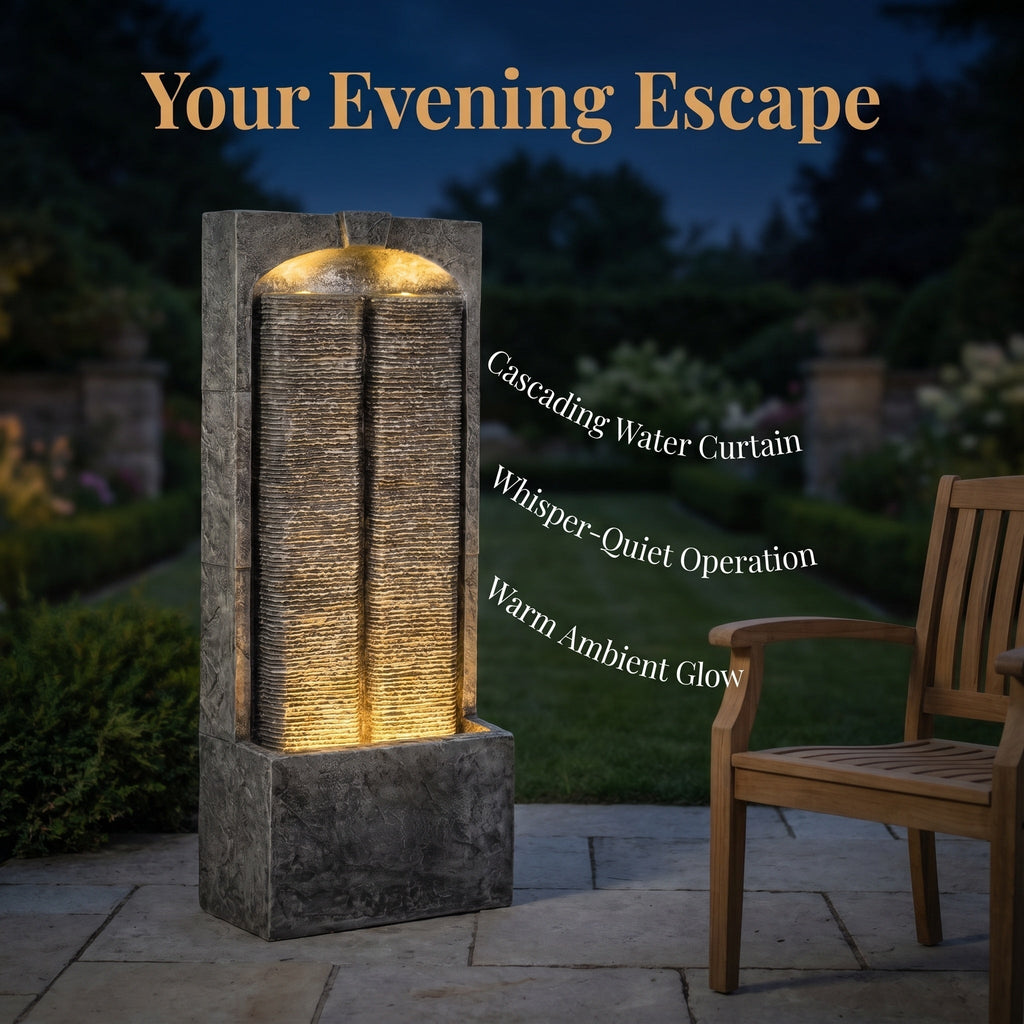 Resin Slate Outdoor Water Wall Fountain with LED Lights | Outdoor Fountain | Wiccan Center