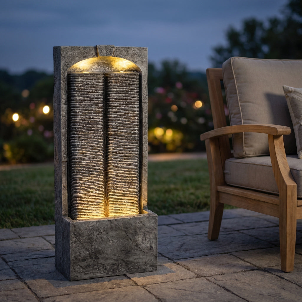 Resin Slate Outdoor Water Wall Fountain with LED Lights | Outdoor Fountain | Wiccan Center