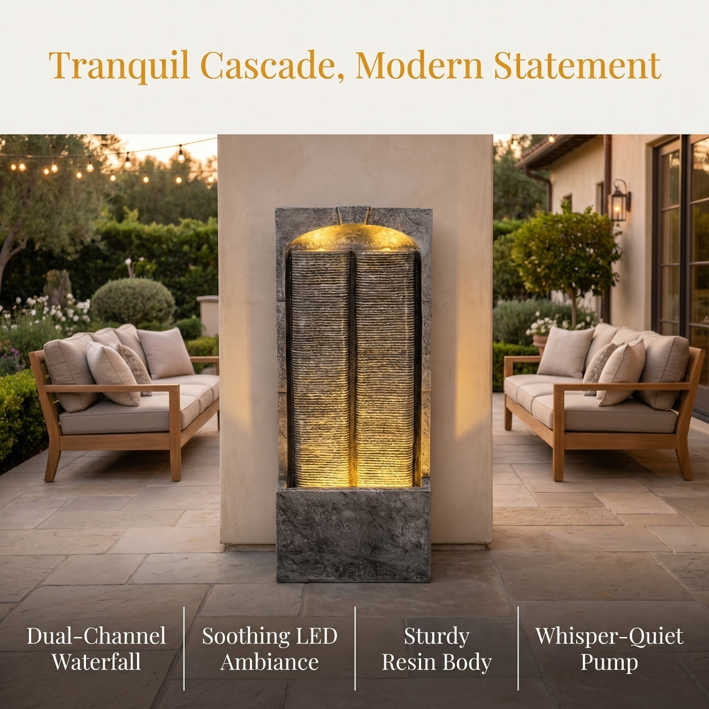 Resin Slate Outdoor Water Wall Fountain with LED Lights | Outdoor Fountain | Wiccan Center
