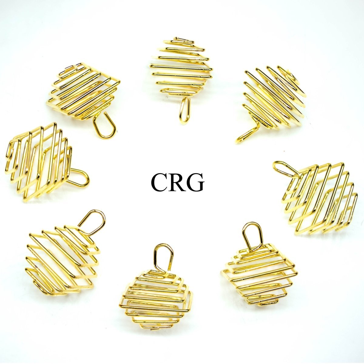 Gold Plated Square Spiral Cage Pendant (1.5 Inches) (5 Pieces)