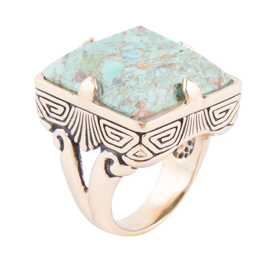 Square Statement Blue Turquoise Golden Ring | Rings | Wiccan Center