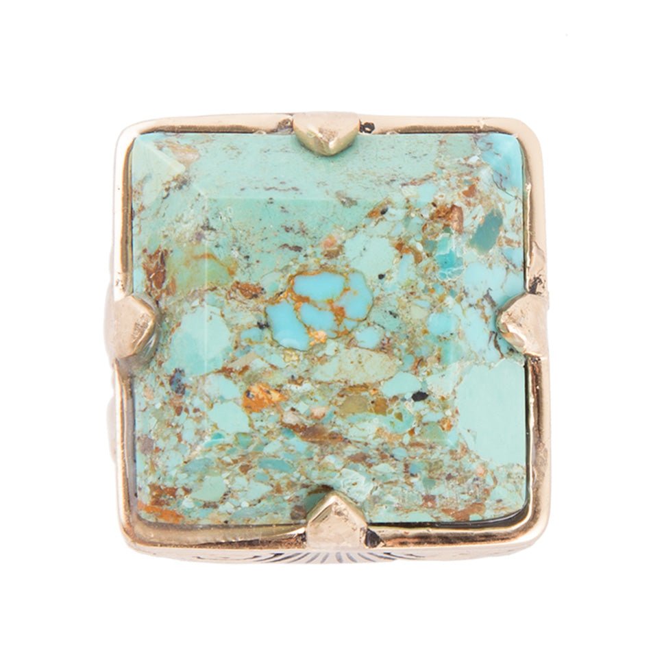 Square Statement Blue Turquoise Golden Ring | Rings | Wiccan Center