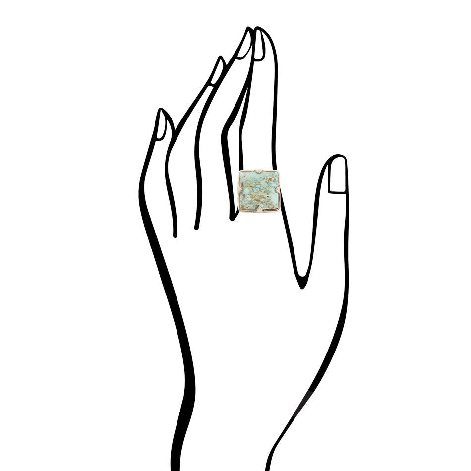 Square Statement Blue Turquoise Golden Ring | Rings | Wiccan Center