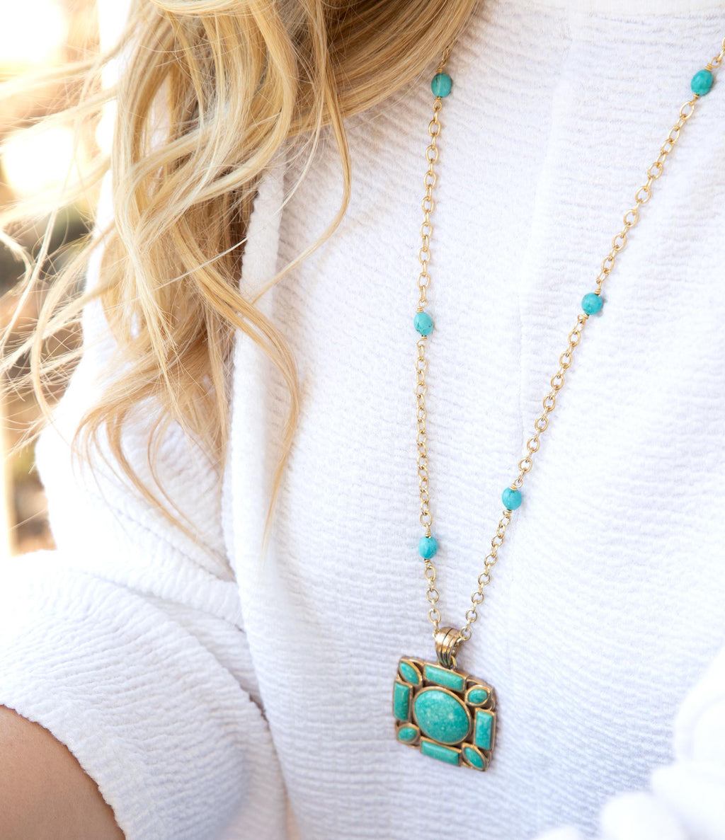 Squared Up Green Turquoise Pendant Necklace | Necklaces | Wiccan Center