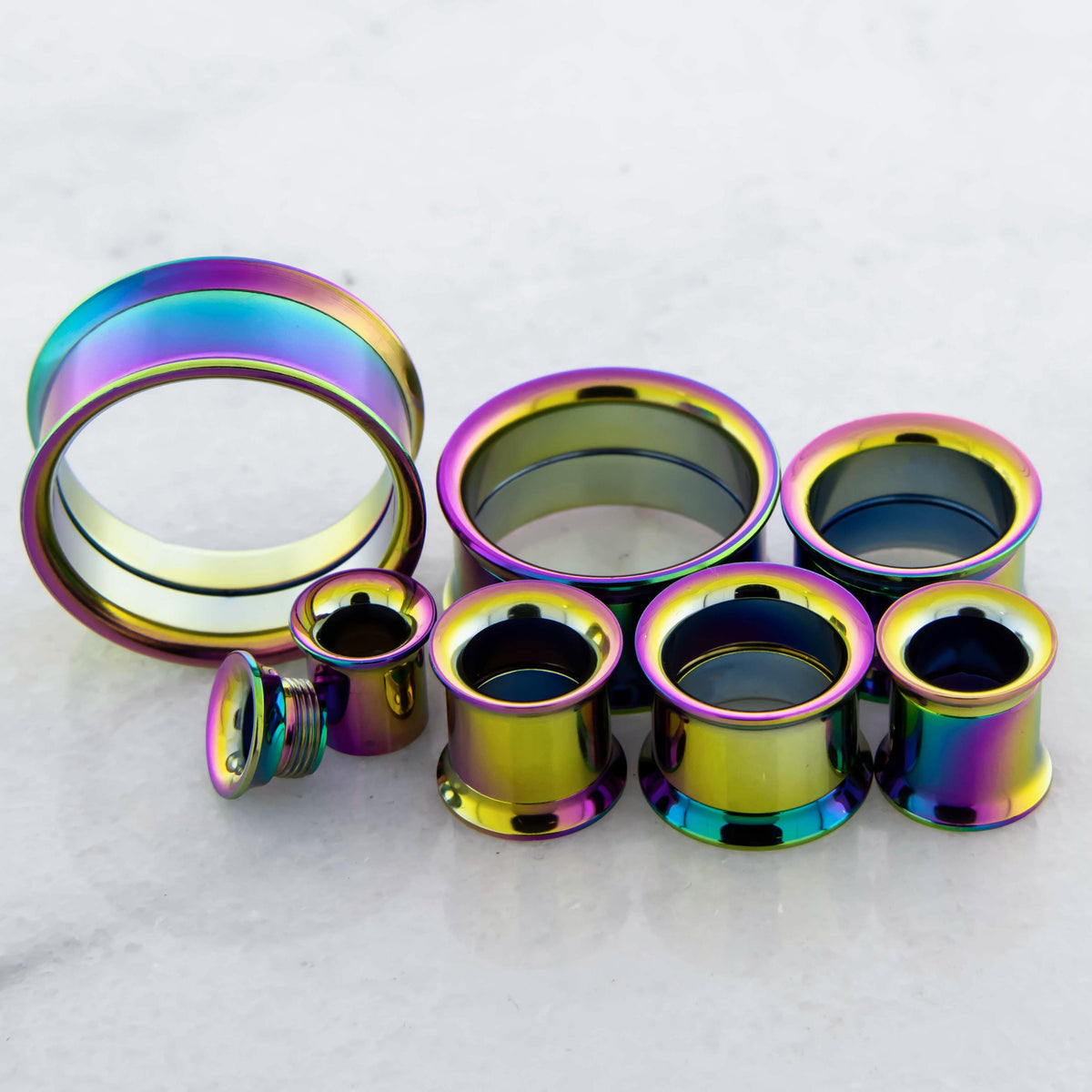 Rainbow Steel Double Flare Tunnels - Internally Threaded | Body Jewelry | Wiccan Center