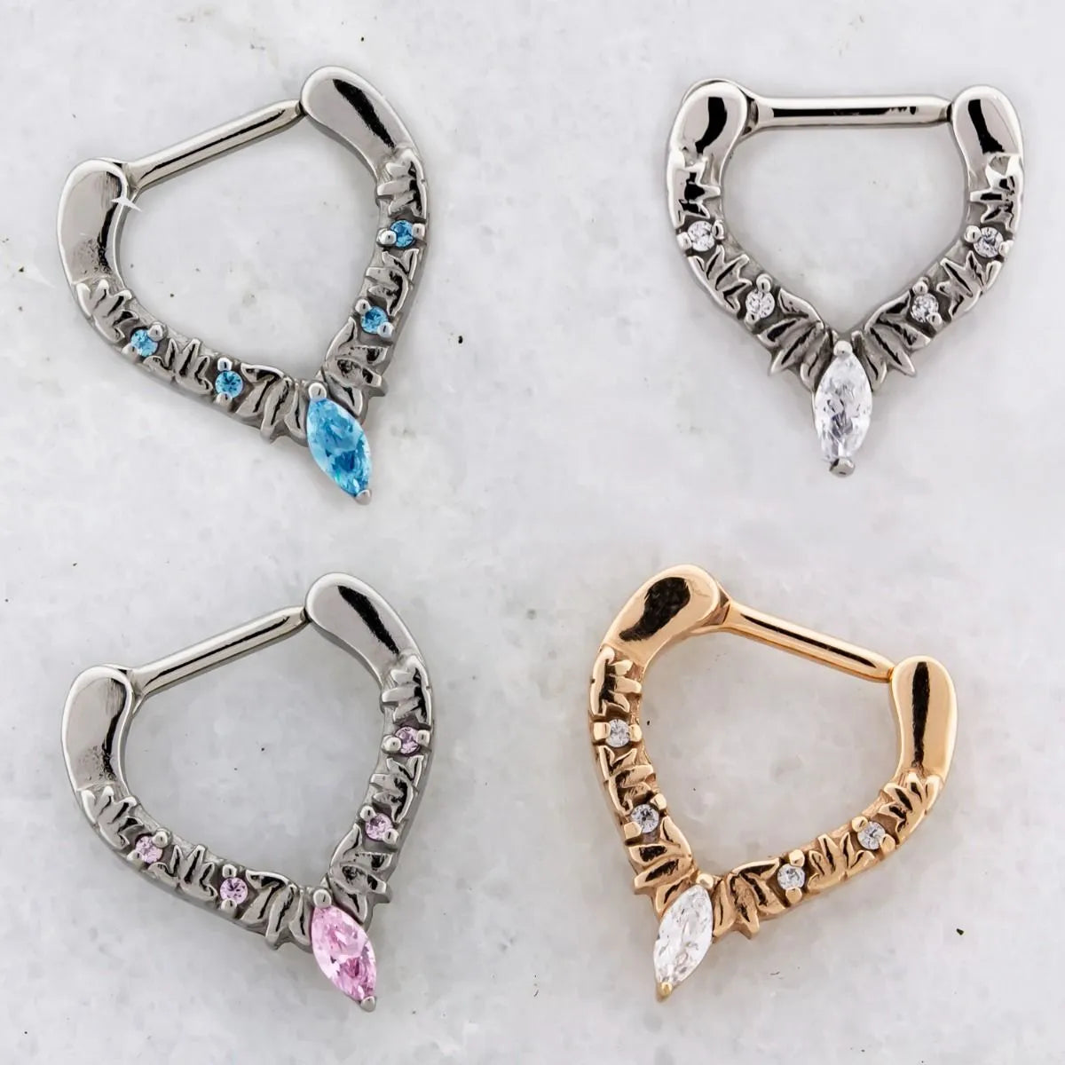 16G V Shaped Septum W/ Floral Accents | Body Jewelry | Wiccan Center