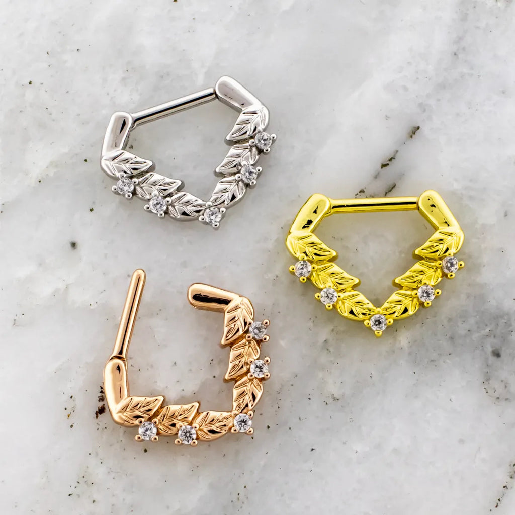 16G V Shaped Leaves Septum Clicker | Body Jewelry | Wiccan Center