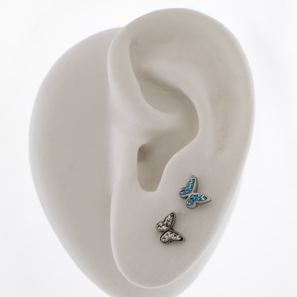 Steel Gemmed Butterfly Earring Studs | Body Jewelry | Wiccan Center