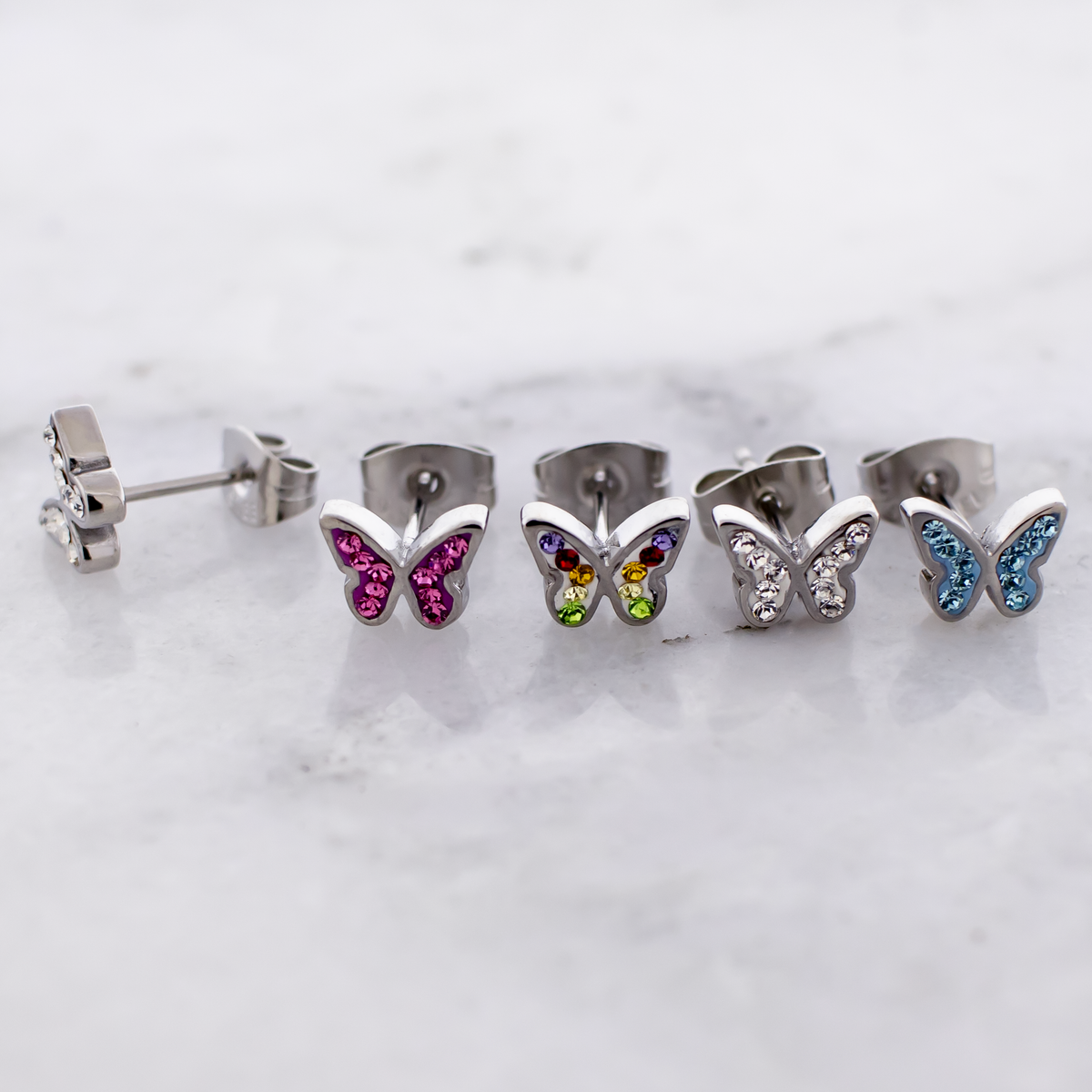 Steel Gemmed Butterfly Earring Studs | Body Jewelry | Wiccan Center