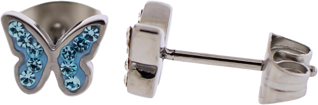 Steel Gemmed Butterfly Earring Studs | Body Jewelry | Wiccan Center