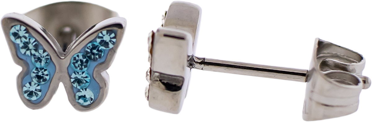 Steel Gemmed Butterfly Earring Studs | Body Jewelry | Wiccan Center