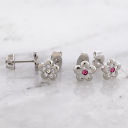 Steel Flower With Gem Earring Studs | Body Jewelry | Wiccan Center