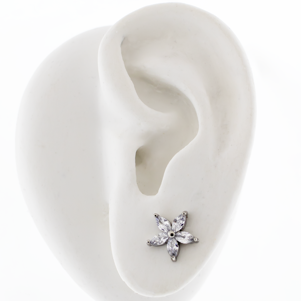 Steel Gemmed Flower Earring Studs | Body Jewelry | Wiccan Center
