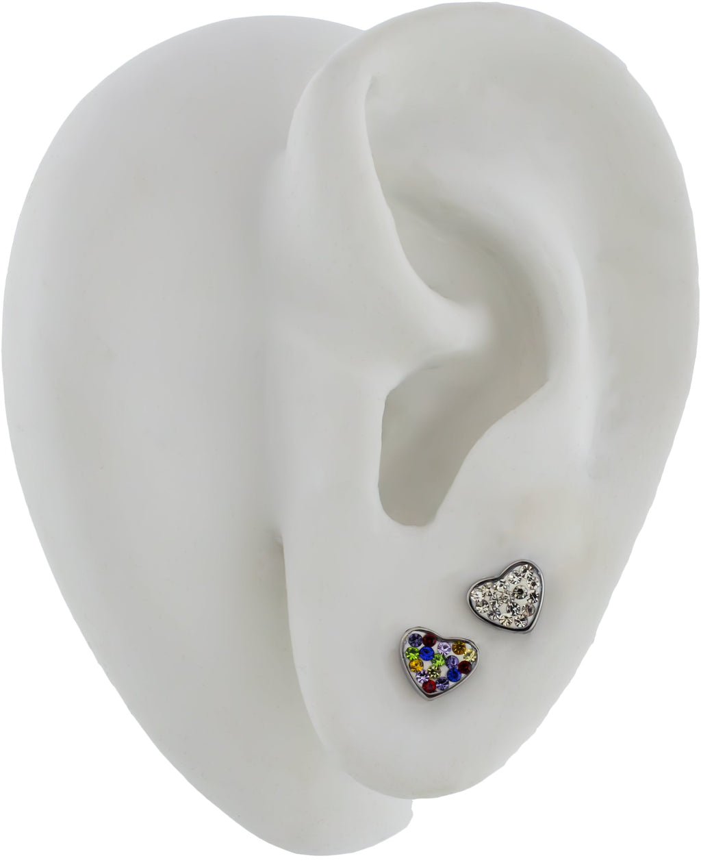 Steel Gemmed Heart Earring Studs | Body Jewelry | Wiccan Center