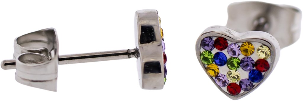 Steel Gemmed Heart Earring Studs | Body Jewelry | Wiccan Center