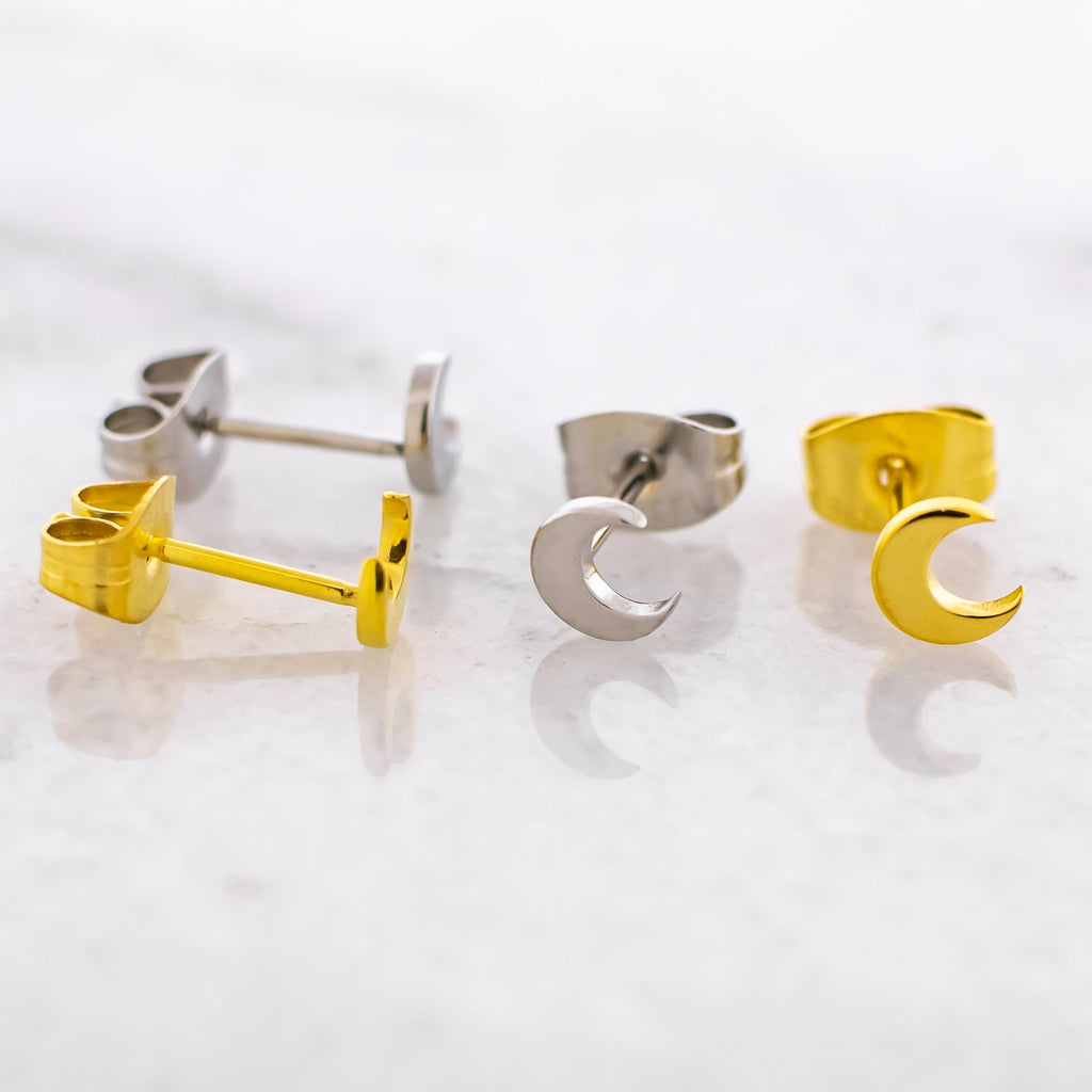 Steel Crescent Moon Earring Studs | Body Jewelry | Wiccan Center
