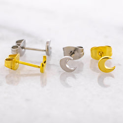 Steel Crescent Moon Earring Studs | Body Jewelry | Wiccan Center