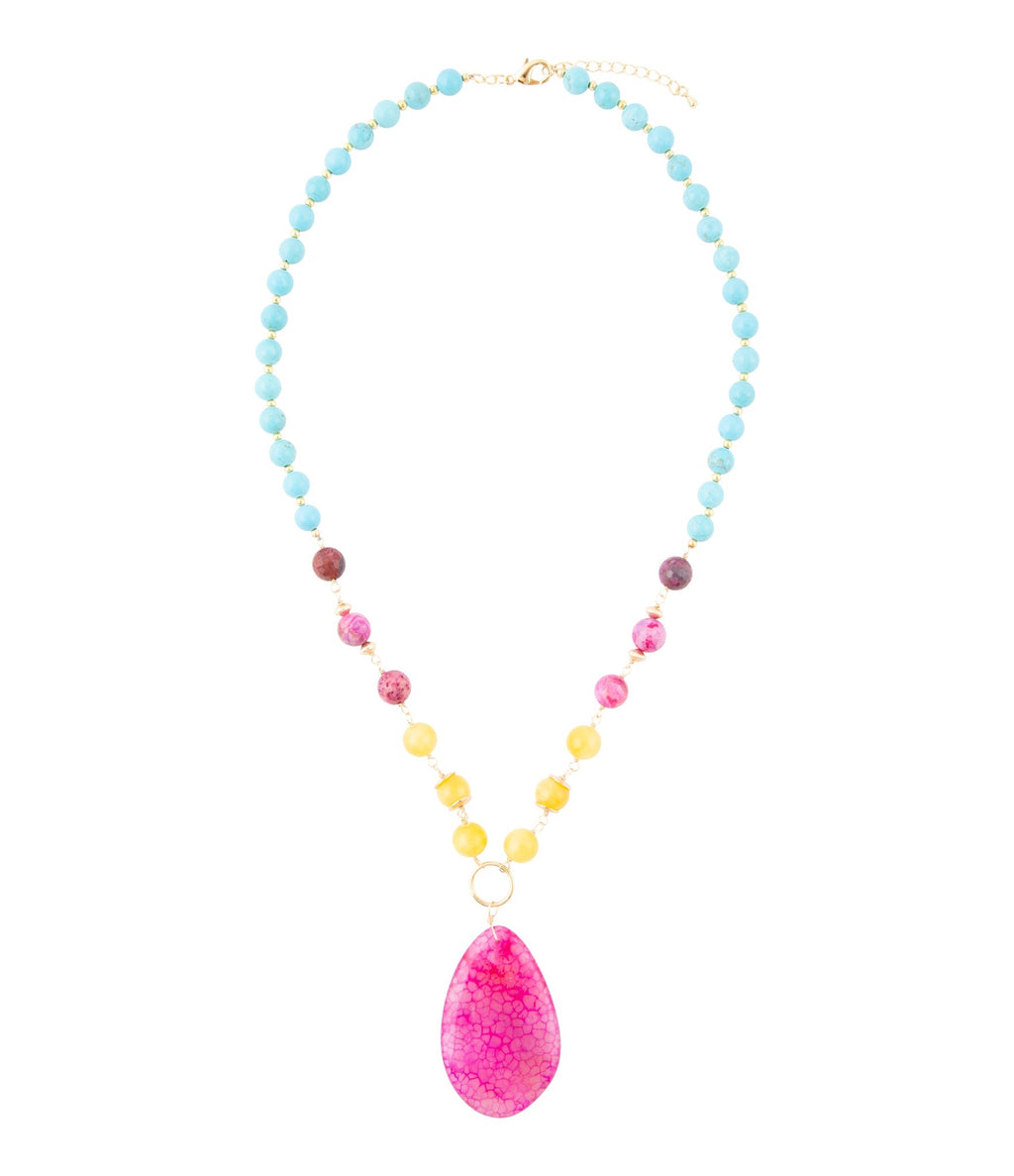St. Augustine Pink Agate Golden Pendant Necklace | Necklaces | Wiccan Center