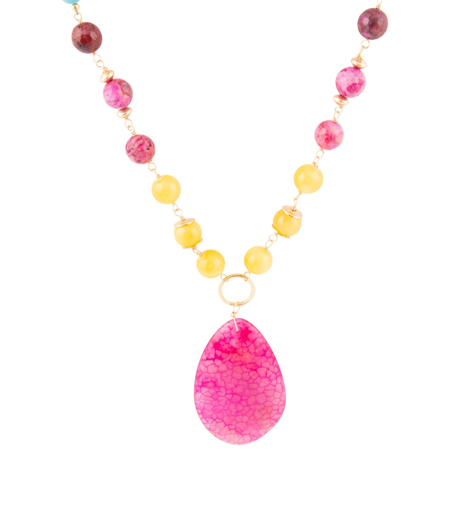 St. Augustine Pink Agate Golden Pendant Necklace | Necklaces | Wiccan Center
