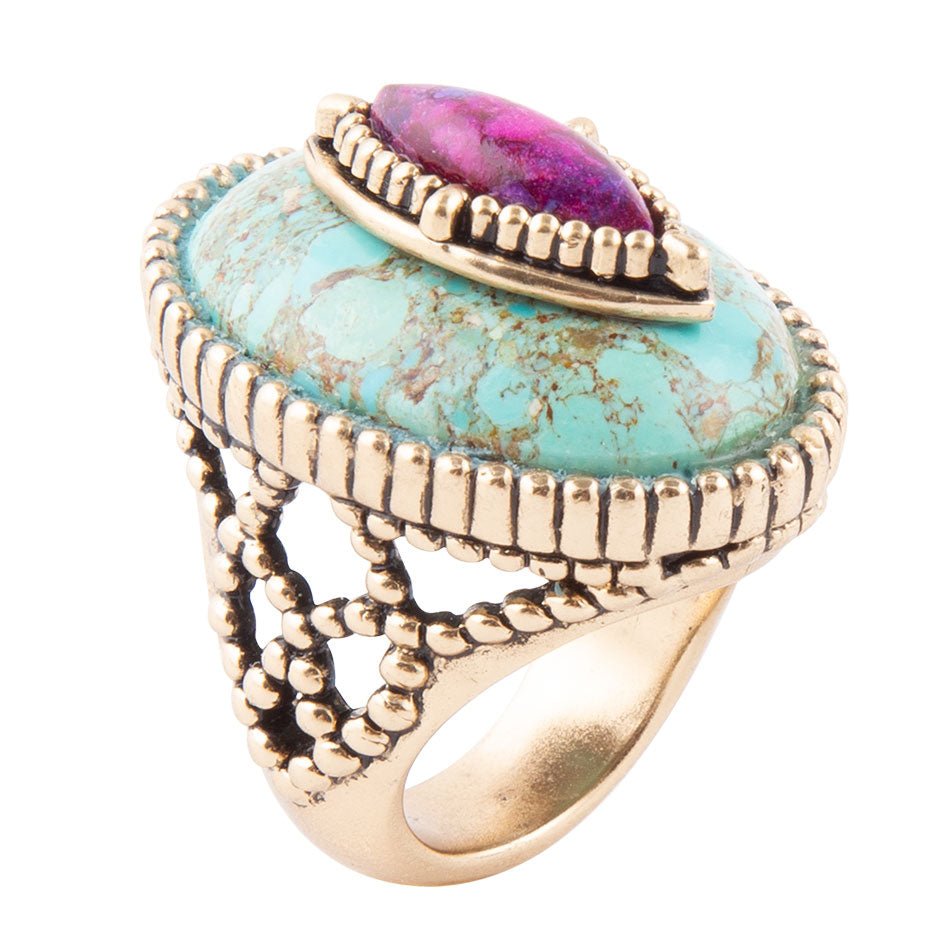 Stacked Stone Blue and Purple Turquoise Golden Ring | Rings | Wiccan Center