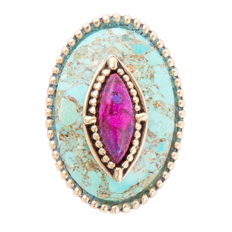 Stacked Stone Blue and Purple Turquoise Golden Ring | Rings | Wiccan Center