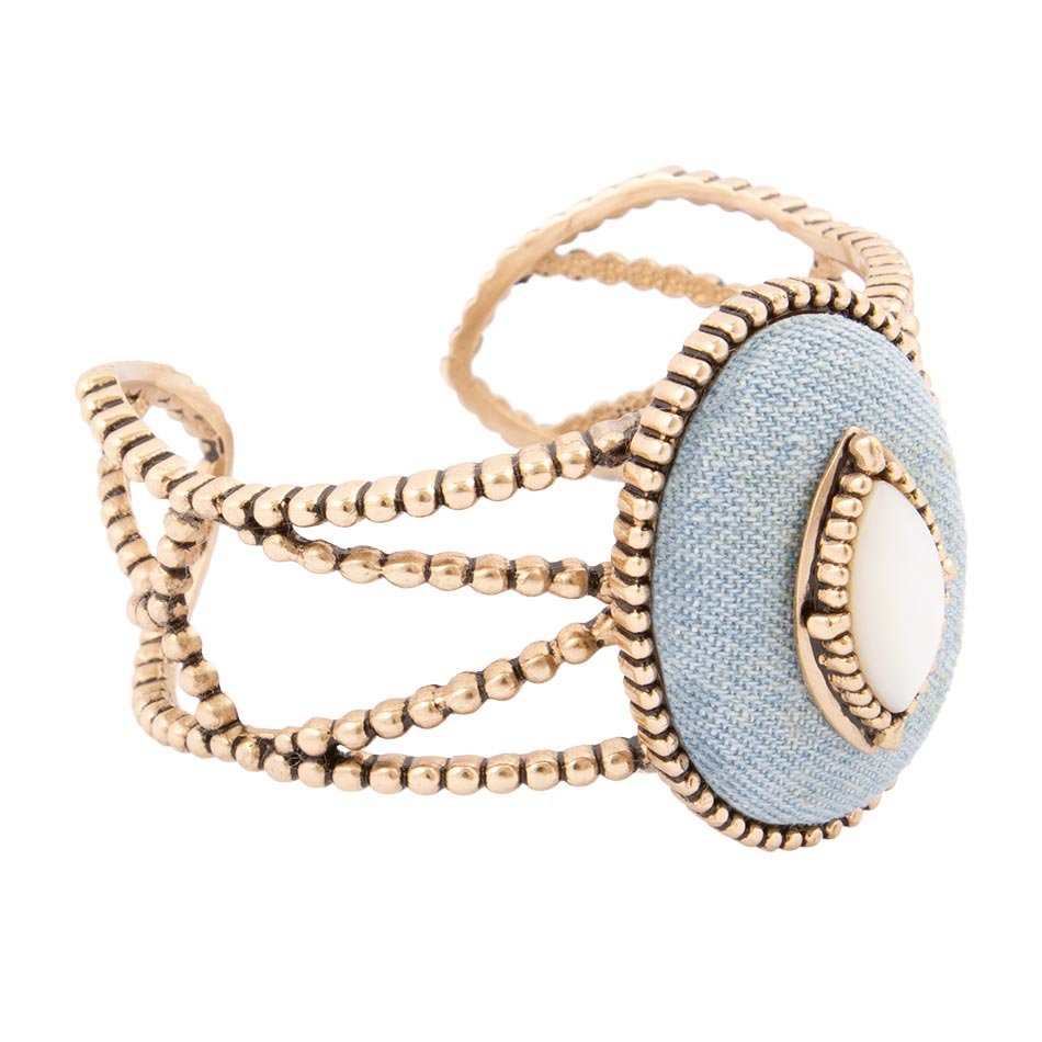 Blue Denim Dreams White Mother of Pearl Golden Cuff Bracelet | Bracelets | Wiccan Center