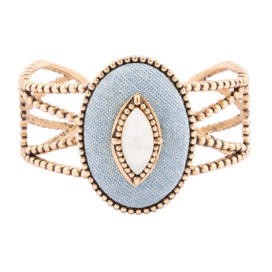 Blue Denim Dreams White Mother of Pearl Golden Cuff Bracelet | Bracelets | Wiccan Center