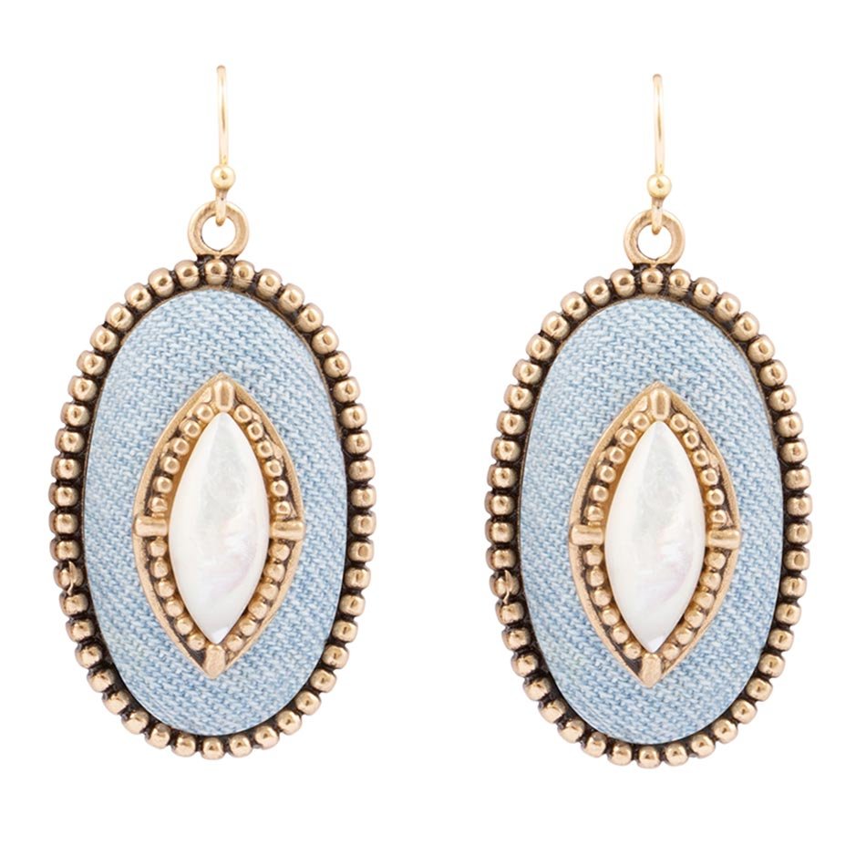 Blue Denim Dreams White Mother of Pearl Golden Drop Earrings | Earrings | Wiccan Center