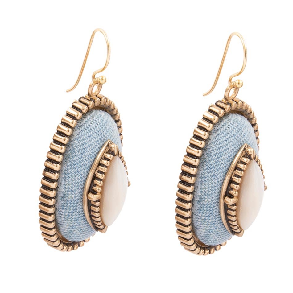 Blue Denim Dreams White Mother of Pearl Golden Drop Earrings | Earrings | Wiccan Center