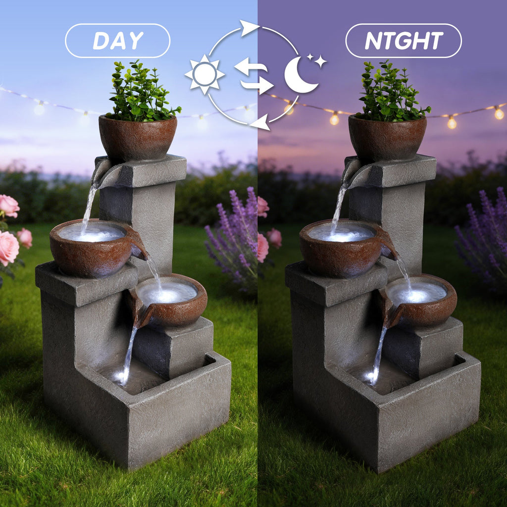 Resin Outdoor Fountain and Planter Stacked Stone