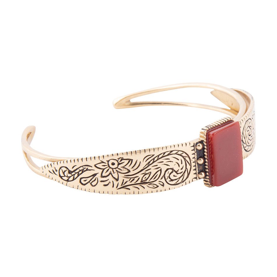 Stamped Orange Carnelian Golden Cuff Bracelet | Bracelets | Wiccan Center