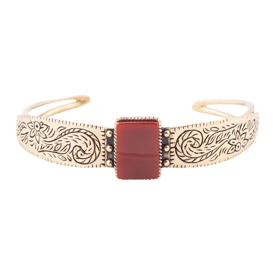 Stamped Orange Carnelian Golden Cuff Bracelet | Bracelets | Wiccan Center