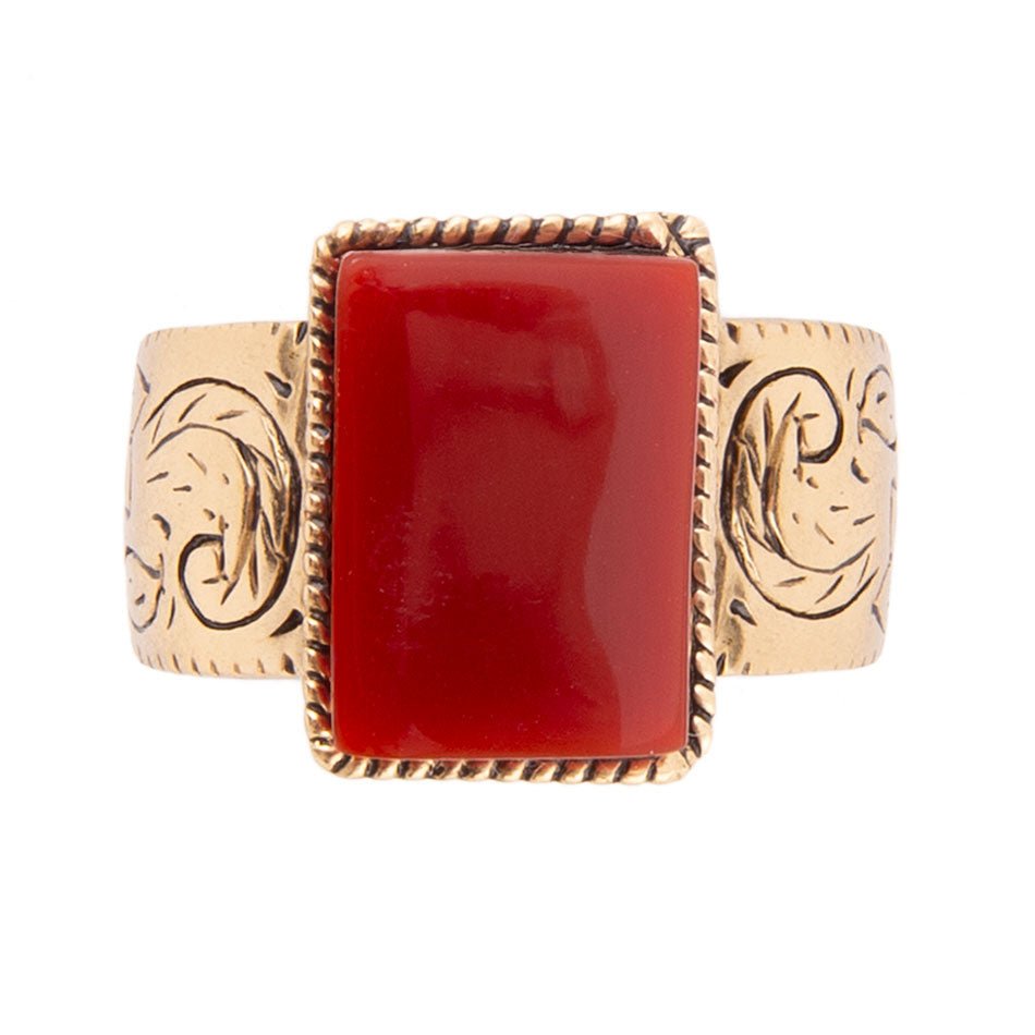 Stamped Orange Carnelian Golden Ring | Rings | Wiccan Center