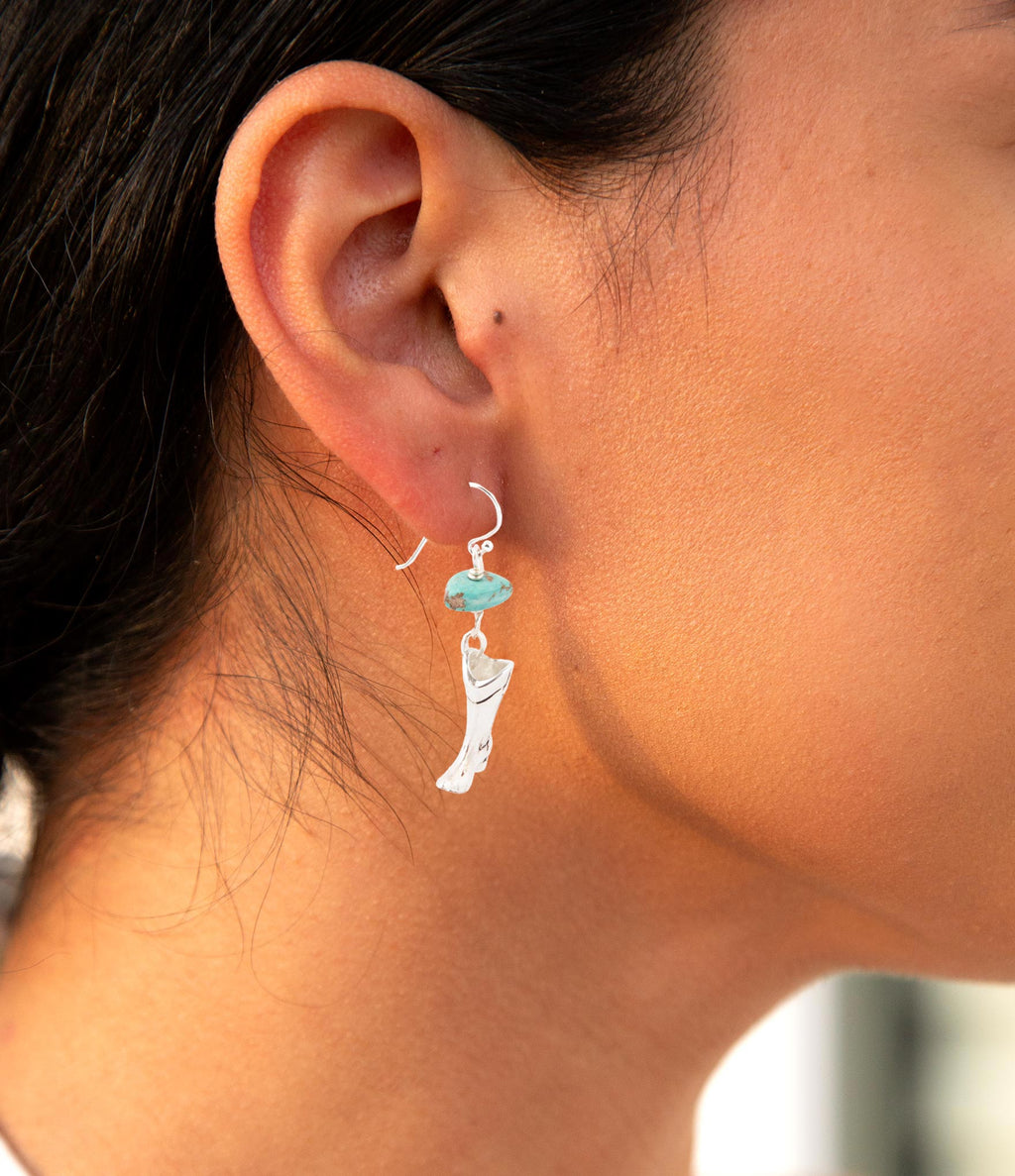 Sterling Silver Boot Charm and Blue Turquoise Earrings | Earrings | Wiccan Center
