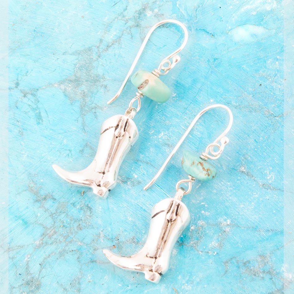 Sterling Silver Boot Charm and Blue Turquoise Earrings | Earrings | Wiccan Center
