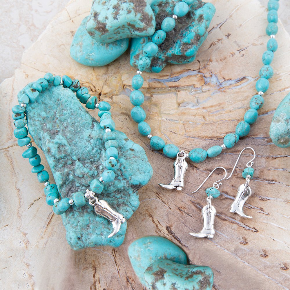 Sterling Silver Boot Charm and Blue Turquoise Earrings | Earrings | Wiccan Center