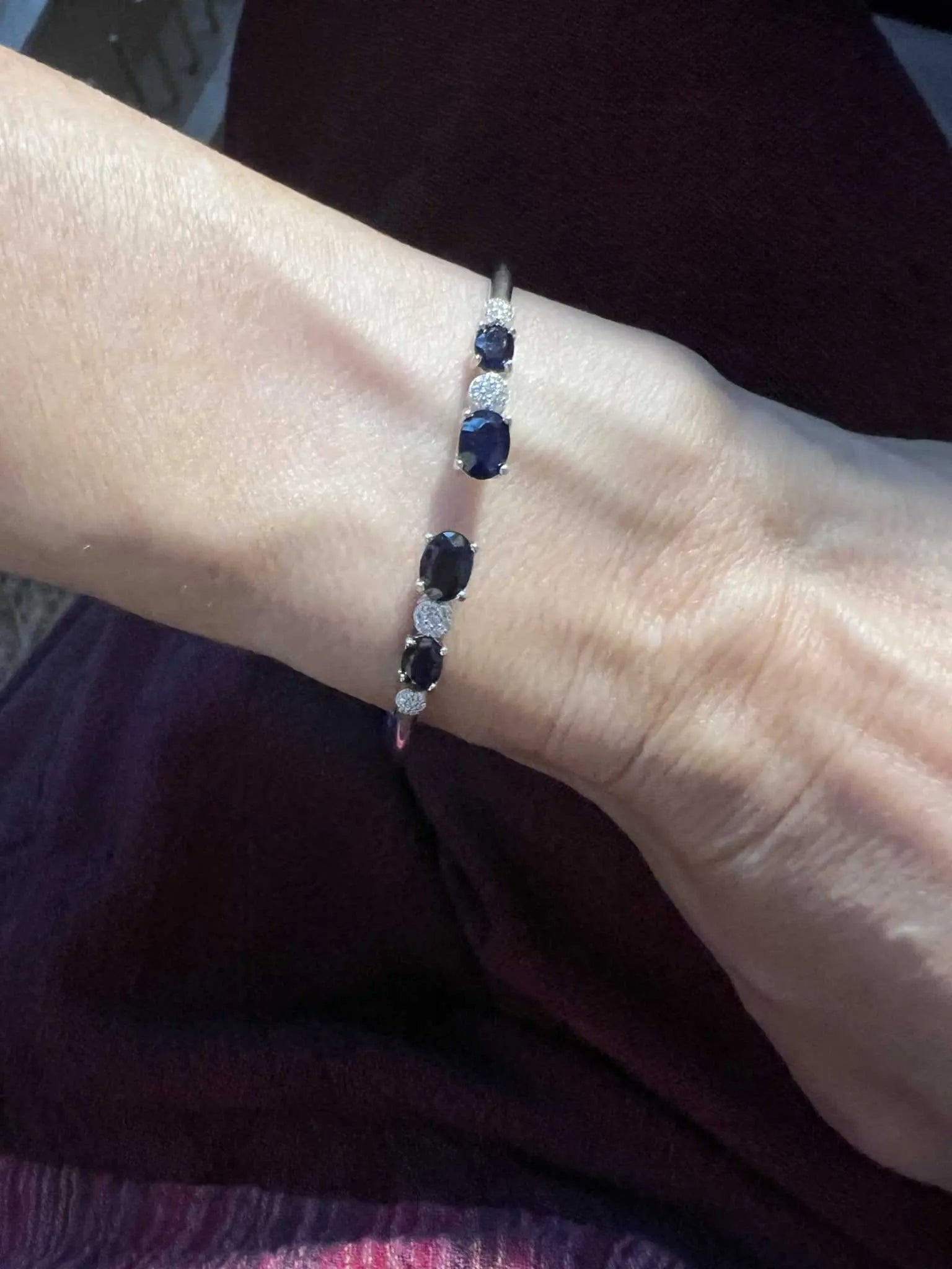 Sterling Silver Bracelet with Dark Blue Sapphire Stones: Embrace Wisdom and Prosperity | Bracelets | Wiccan Center